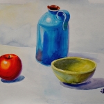Still life with ceramics and an apple