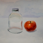 Still life with glass jar and apple